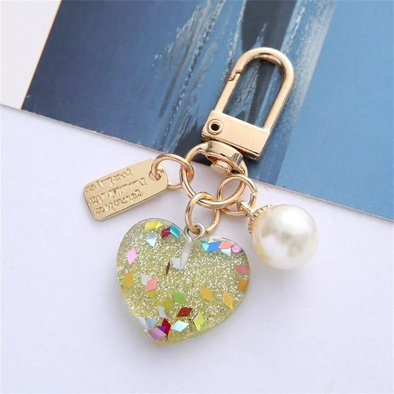 Bling Acrylic Heart Keychain With Colorful Sequin Sweet Pearl Metal Tag Keyring For Women Girls Earphone Purse Decoration Bling Acrylic Heart Keychain With Colorful Sequin Sweet Pearl Metal Tag Keyring For Women Girls Earphone Purse Decoration